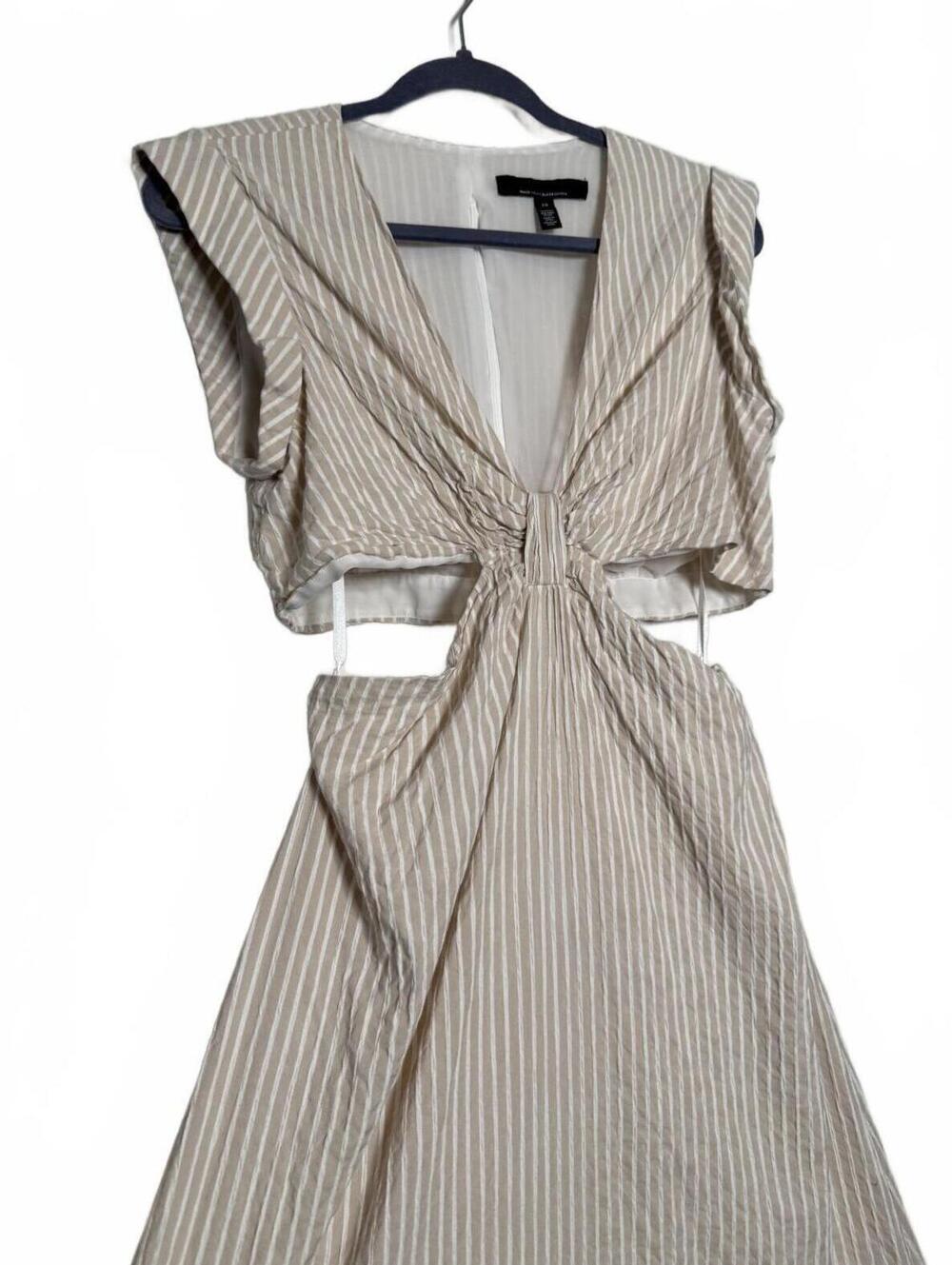 Beige and‎ White Striped Cut-Out Maxi Dress
